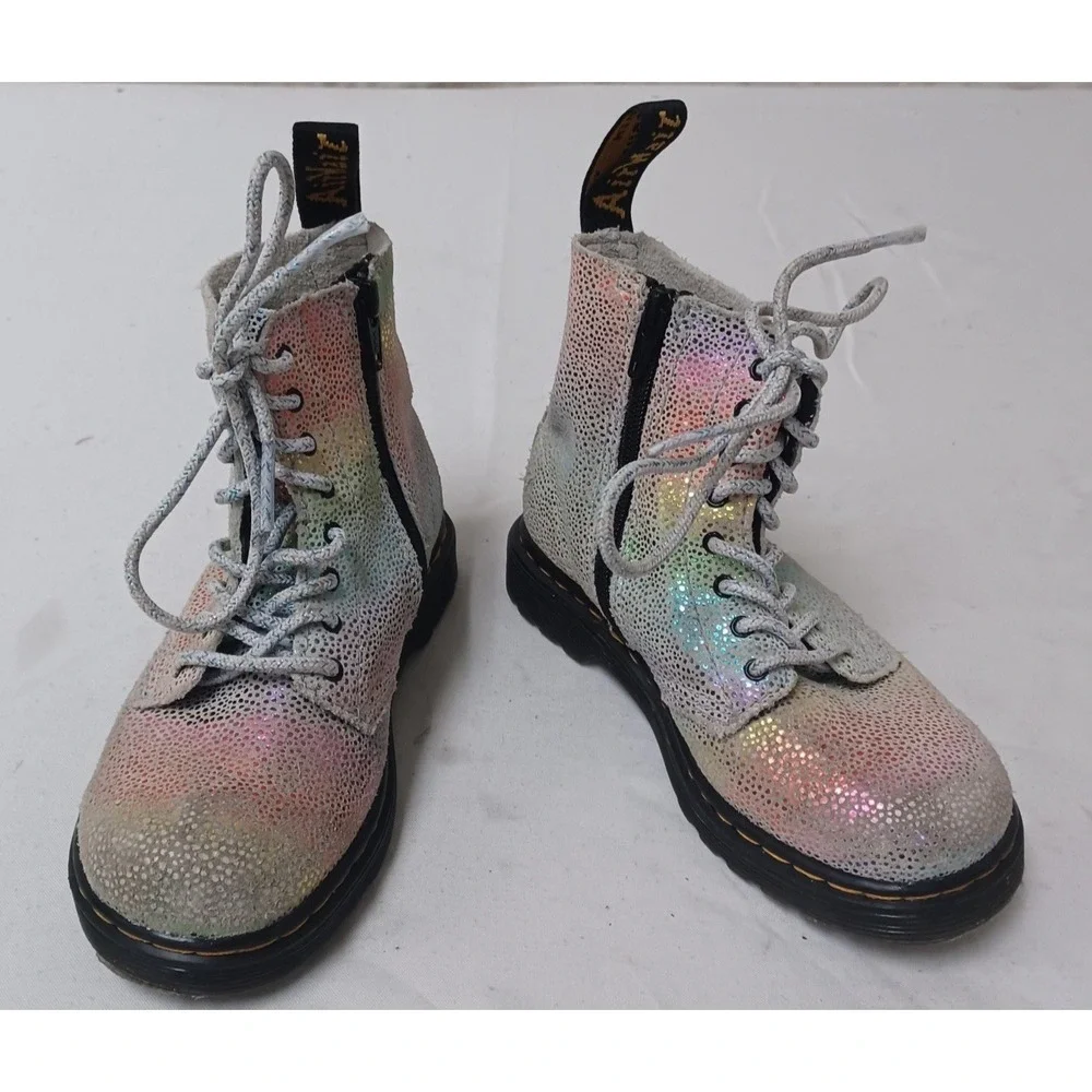 DR. MARTENS 1460 Pascal T Iridescent Glitter Lace-Up Boots Kids Size 10 US‎